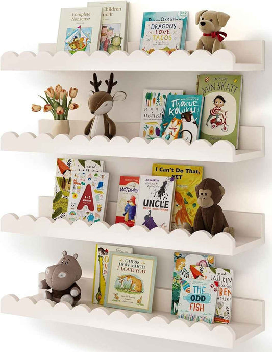 White Nursery Floating Book Shelves Set of 4