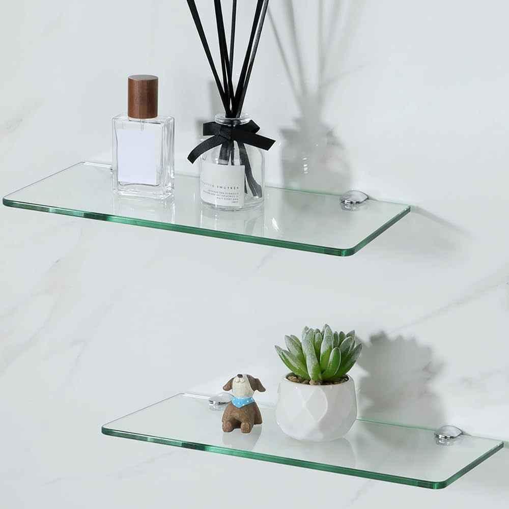 Glass Floating Wall Shelves 12 Inch Set of 2