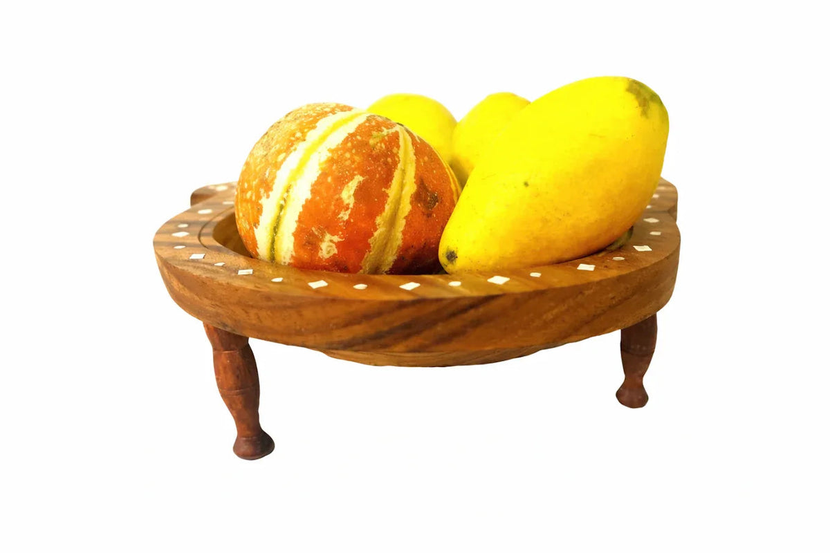 Handcrafted Footed Wooden Fruit Bowl