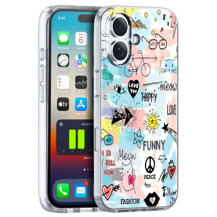 Transparent printed back cover for iPhone 16 showing floral design and slim protective fit