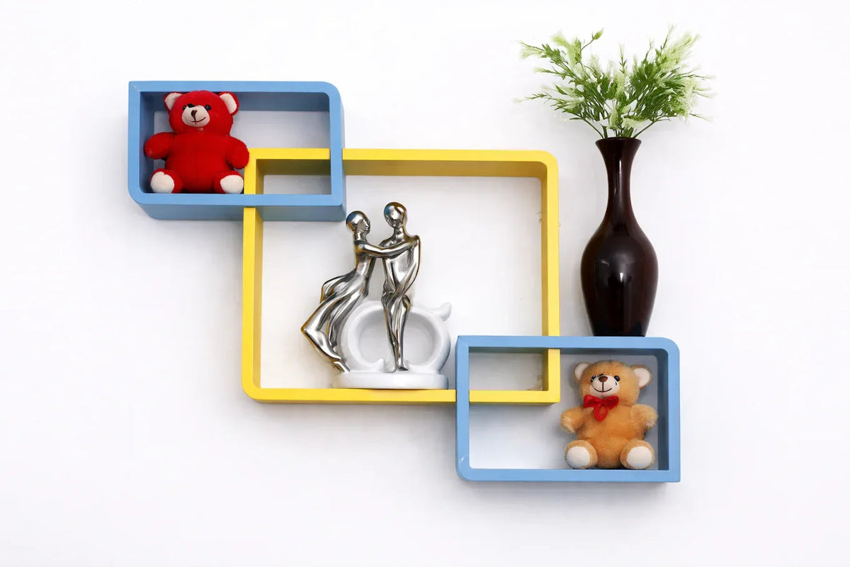 Blue and Yellow Interlocking Cube Shelves
