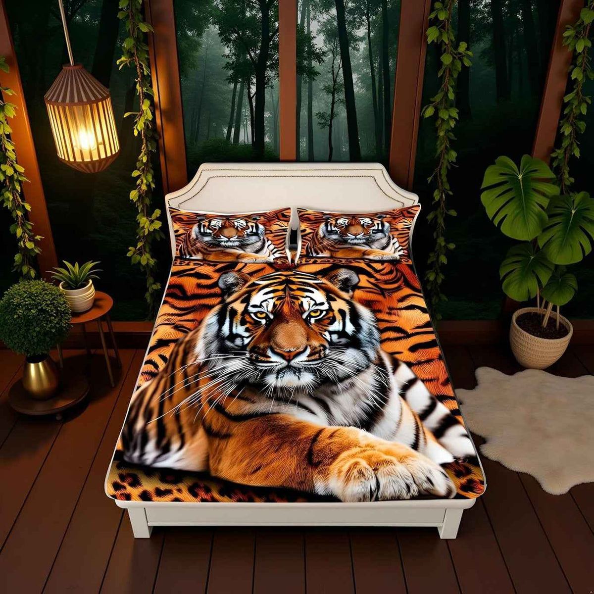 3D Tiger Twin Fitted Bedsheet with Pillowcase