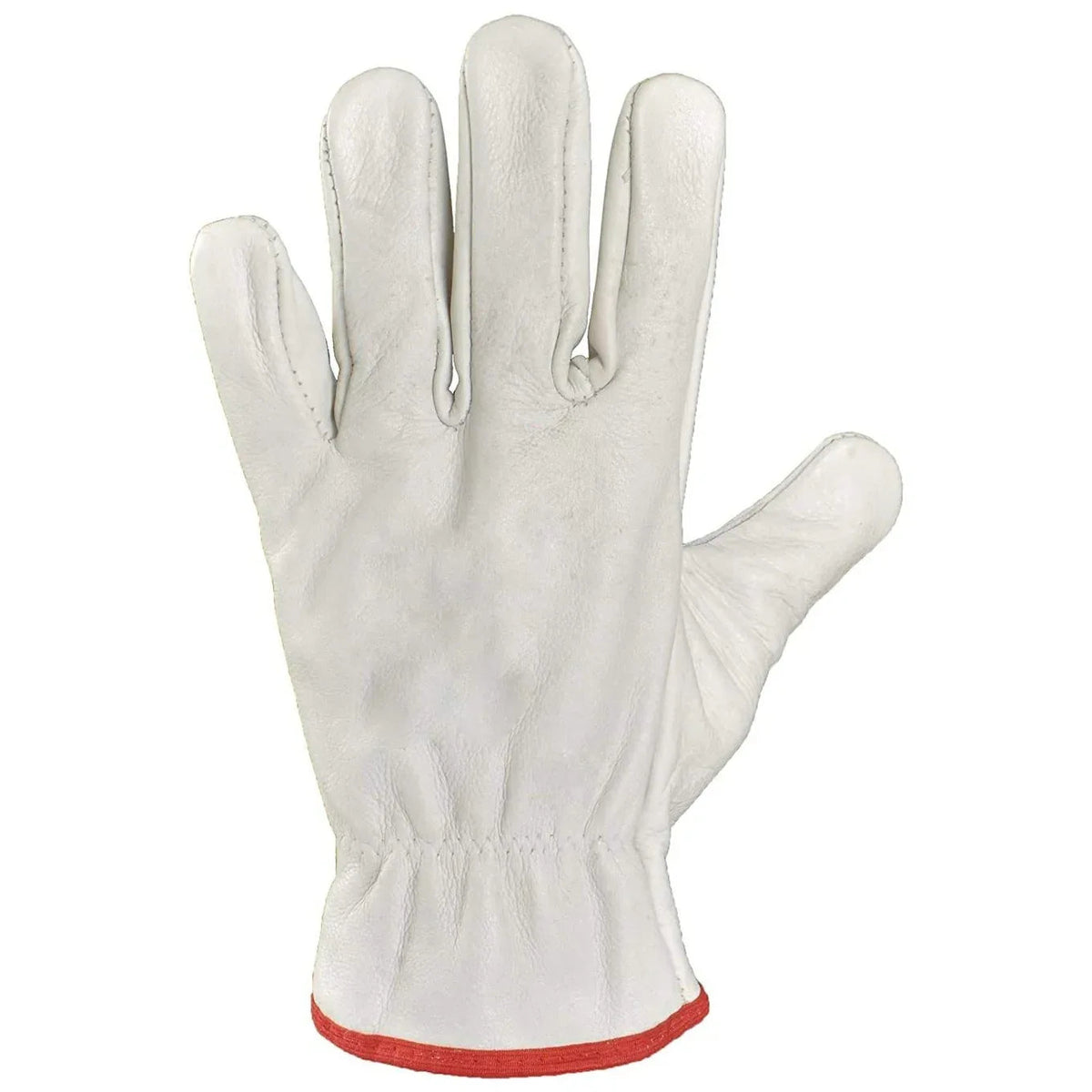 Pair of chrome leather welding safety gloves showing protective design and sturdy build.