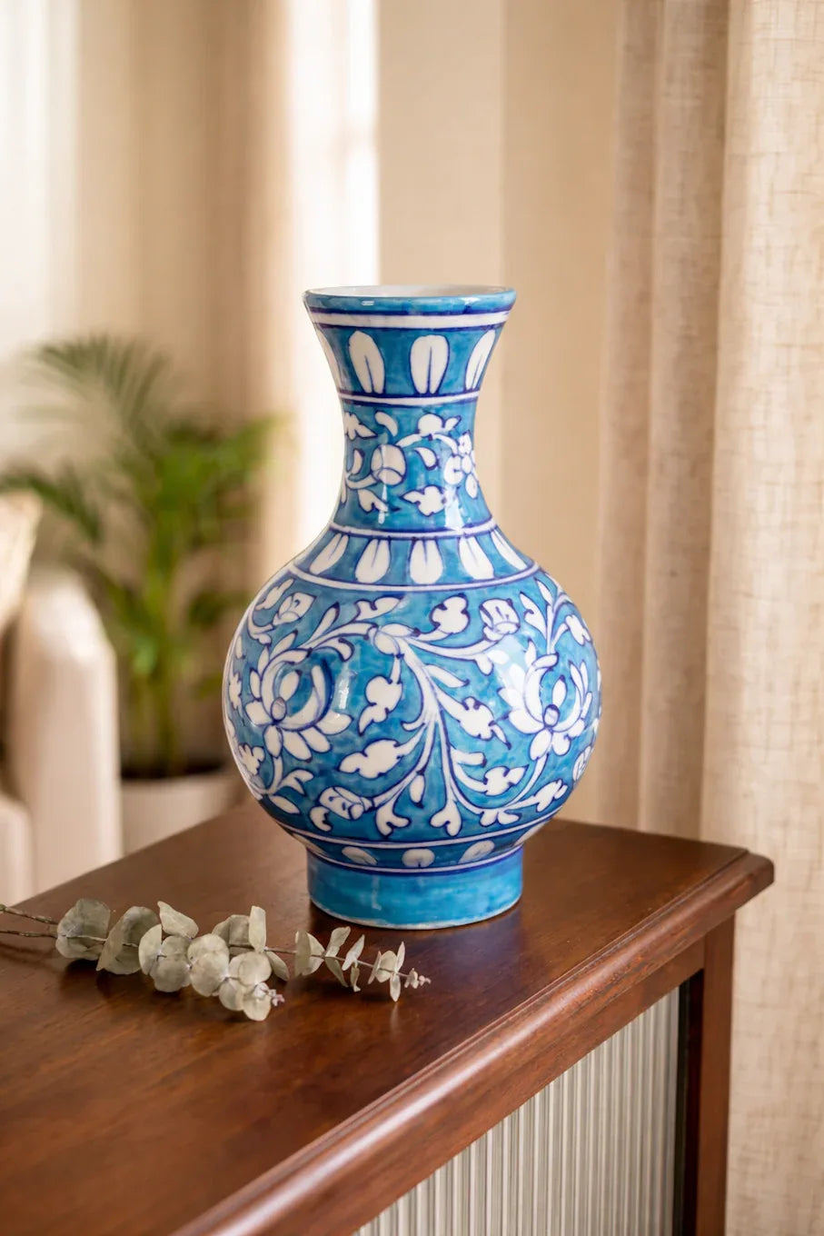 Handcrafted Blue Floral Ceramic Vase