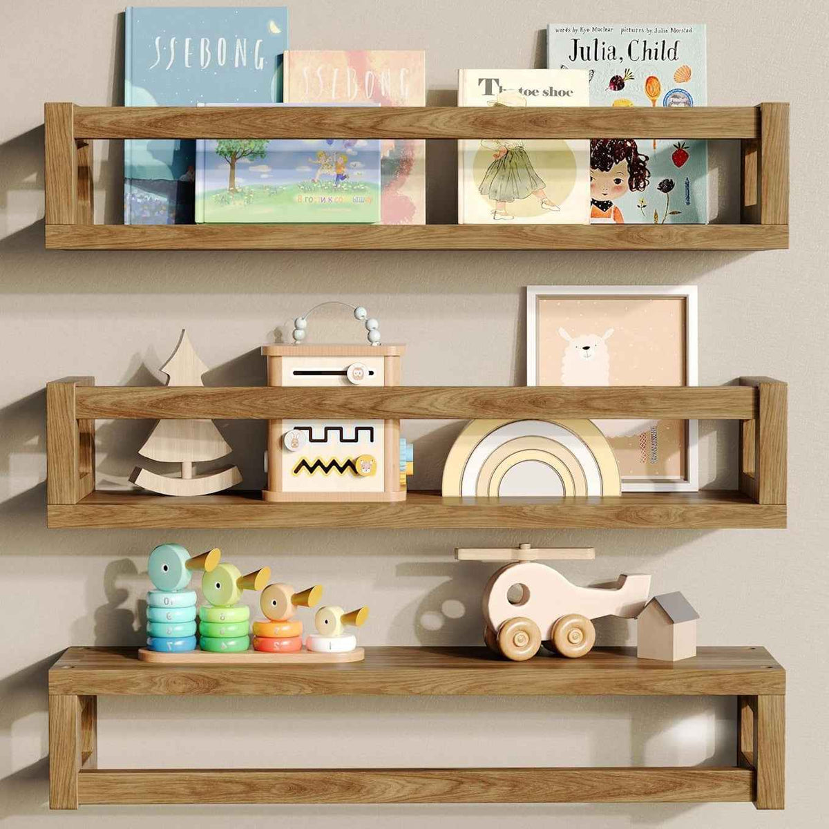 Solid Wood Floating Book Shelves Dark Brown