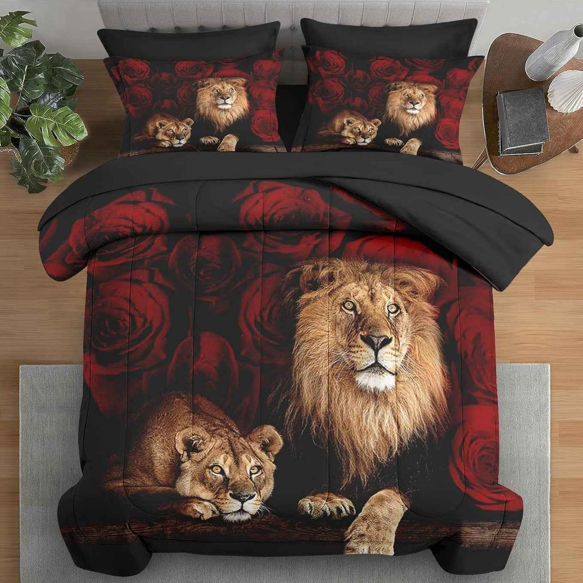 Lion Couple Queen Comforter Bedsheet Set