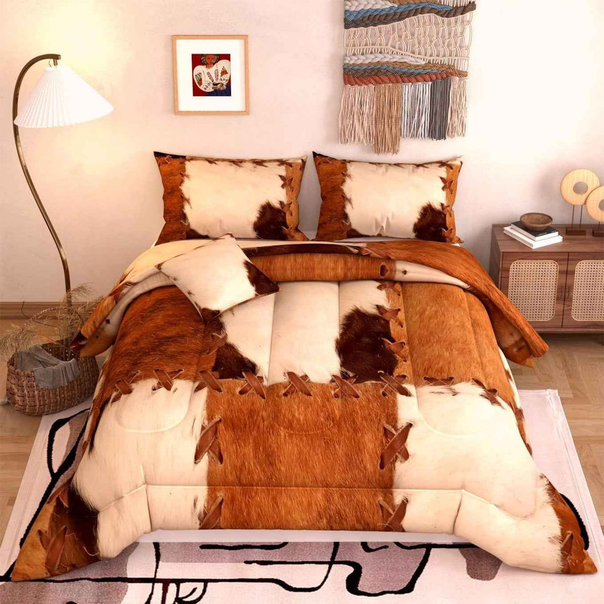 Cowhide Pattern Queen Comforter Bedsheet Set