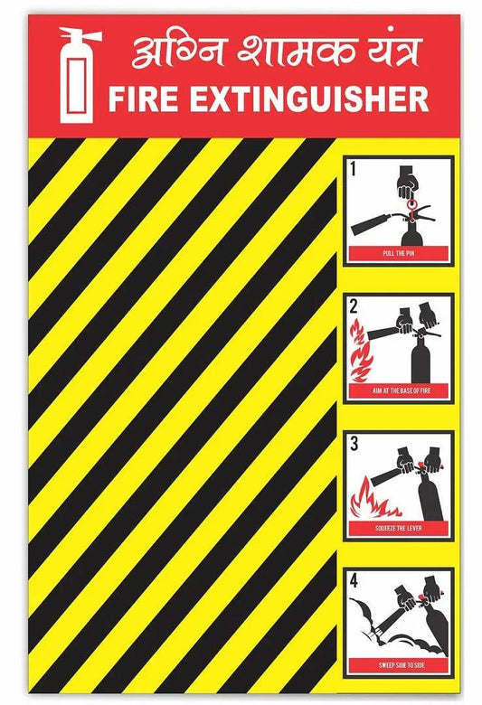 Fire Extinguisher Use Guide Sticker Hindi-English