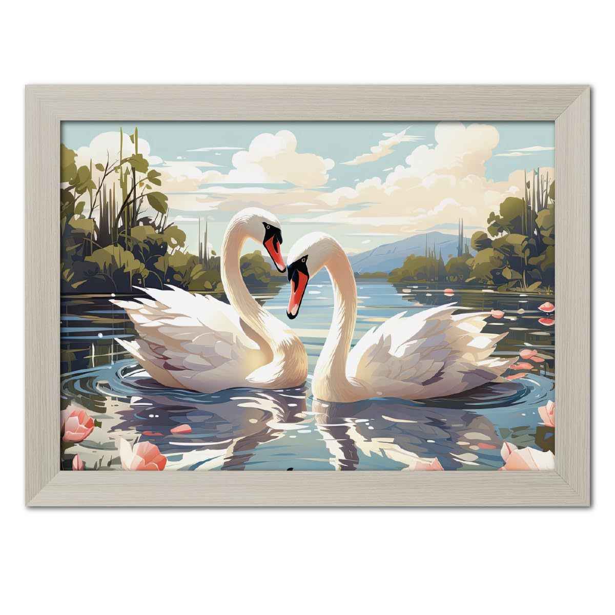 Swan Love Birds Vastu Framed Wall Painting
