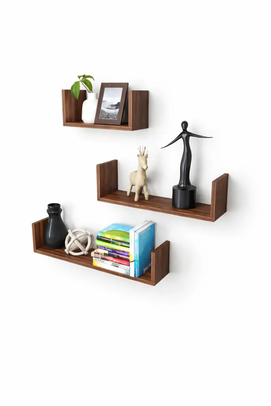 Set of 3 Walnut Floating U-Shelves