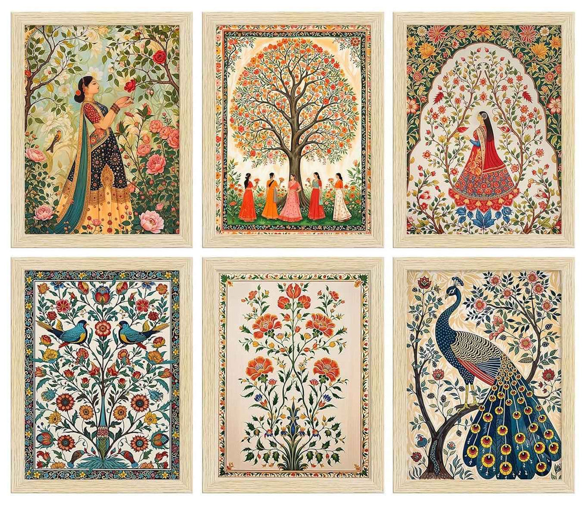 Madhubani Art Framed Wall Paintings Set of 6
