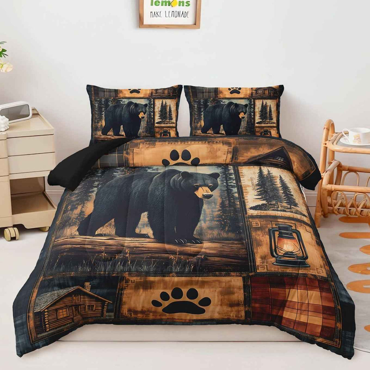 Black Bear Queen Comforter Bedsheet Set