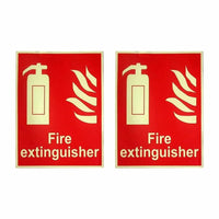 Two red fire extinguisher vinyl sticker signs on white background, for emergency fire safety labeling.