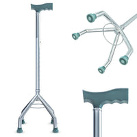 Four leg adjustable walking stick with ergonomic handle and anti-skid rubber tips for senior support