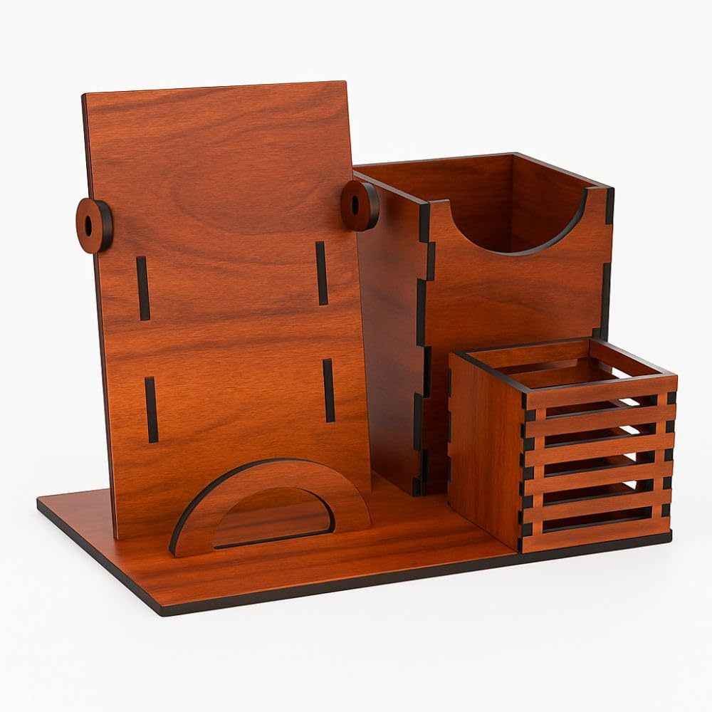 Wooden Pen Holder with Mobile Stand