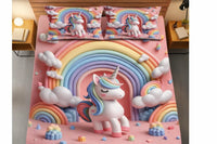 Magical 3D Rainbow Unicorn Kids Bedsheet