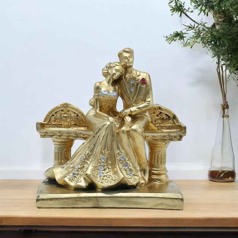 Golden Couple Bench Decorative Statue
