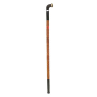 Wooden walking stick with black ergonomic handle and lightweight design shown upright on white background