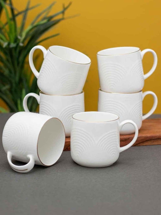 Ceramic Tea Coffee Cups Set of 6 White 200ml