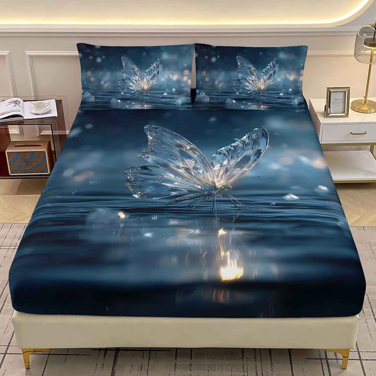 3D Glass Butterfly Full Bedsheet Set
