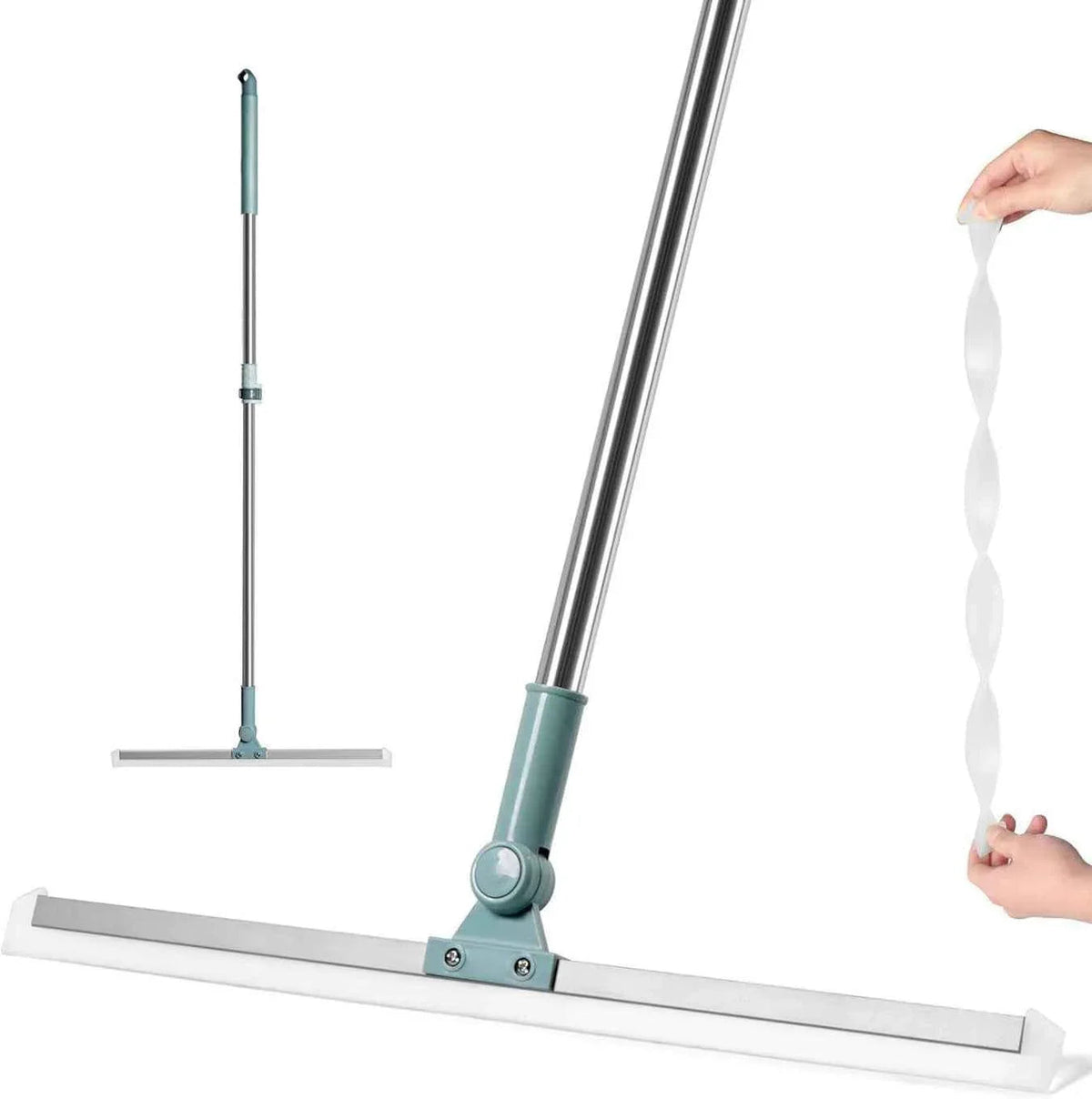 A gray 2-in-1 floor cleaning brush with an angled silicone wiper, suitable for sweeping and scrubbing floors.