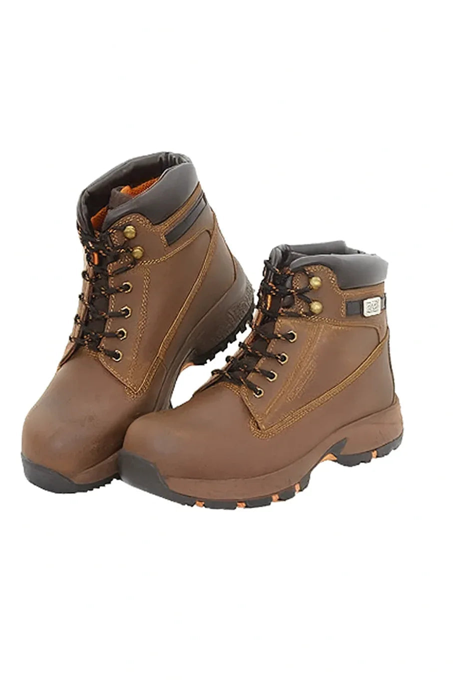 Brown leather lace-up safety work boots with durable soles designed for fire protection and industrial use