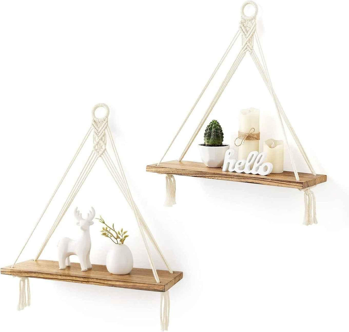 Macrame Hanging Wood Shelves Boho Set of 2