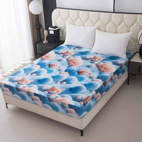 3D Blue Cat Print Queen Fitted Bedsheet