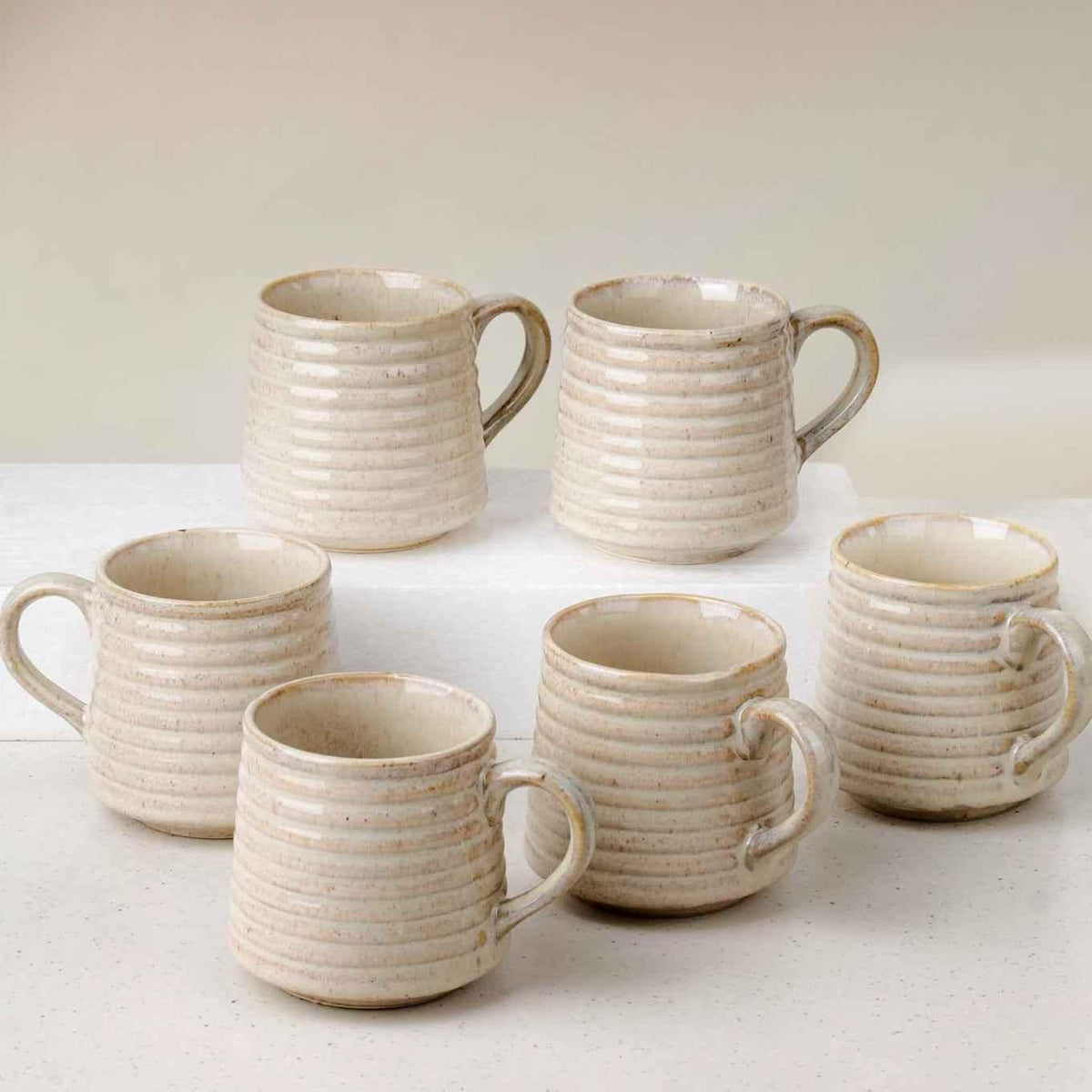 Ceramic Tea Coffee Cups Set of 6 Spiral 220ml