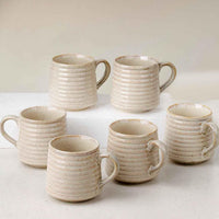 Ceramic Tea Coffee Cups Set of 6 Spiral 220ml