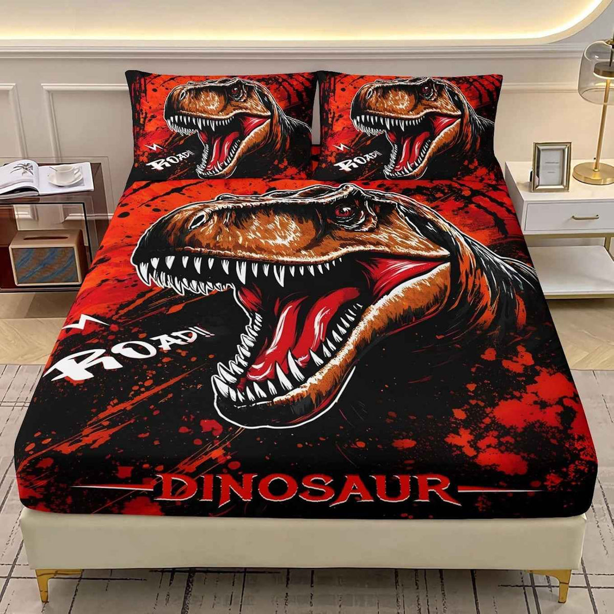 Cartoon Dinosaur Twin Fitted Bedsheet Set
