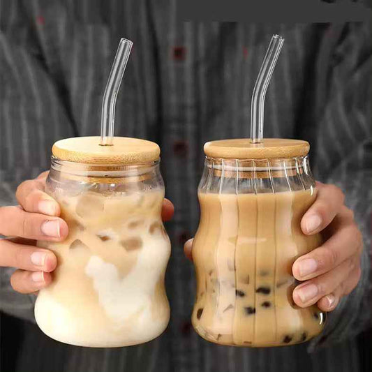 Glass Can Sipper Mug with Lid & Straw 510ml