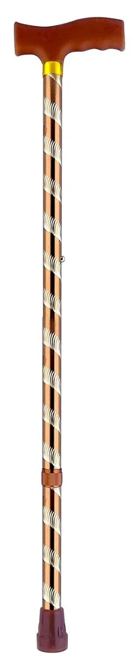 Brown premium aluminum walking stick with ergonomic L handle and anti-skid rubber tip for stable support