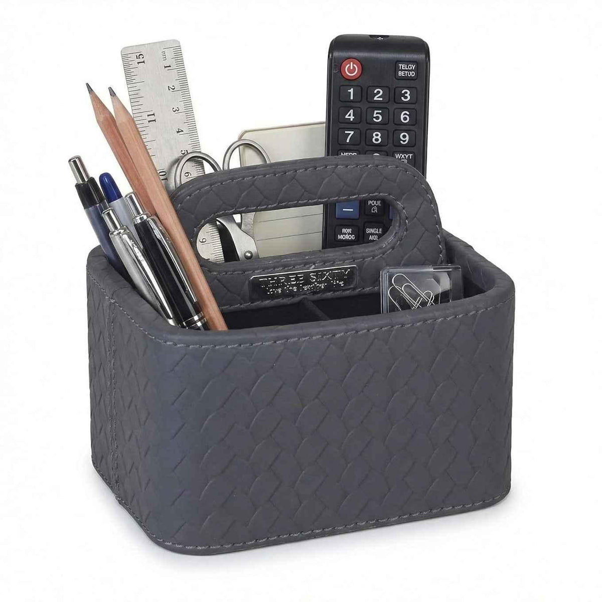 Small Faux Leather Desk Organizer with Handle