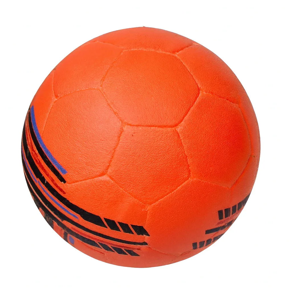 Close-up of a durable size 5 football with a classic design for training and recreational play.