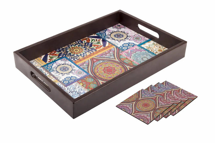 Mandala Pattern Serving Tray and Coasters