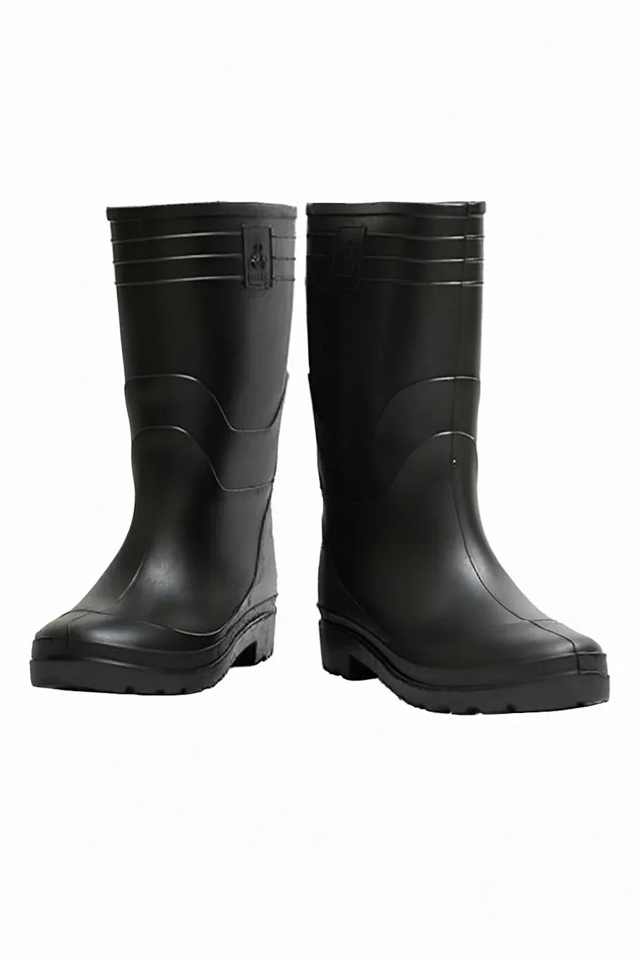 Heavy-duty black waterproof safety boots with rugged soles, designed for fire protection and industrial use.