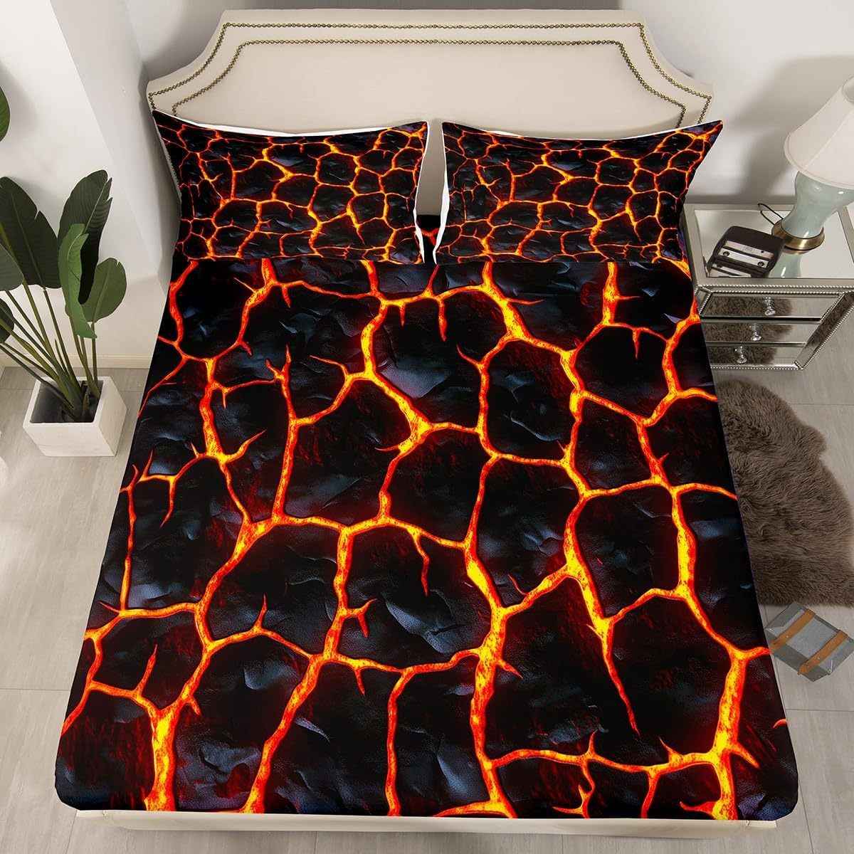 3D Lava Volcano Twin Fitted Bedsheet Set