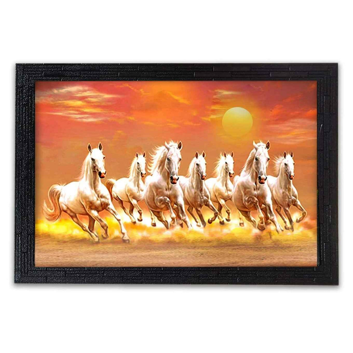 Seven Running Horses Vastu Framed Wall Painting