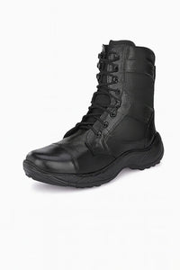 Black mid-calf rubber fire safety boots with sturdy soles, designed for heat and impact protection