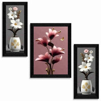 Flower Pot 3D Wall Painting Set of 3 with Frames