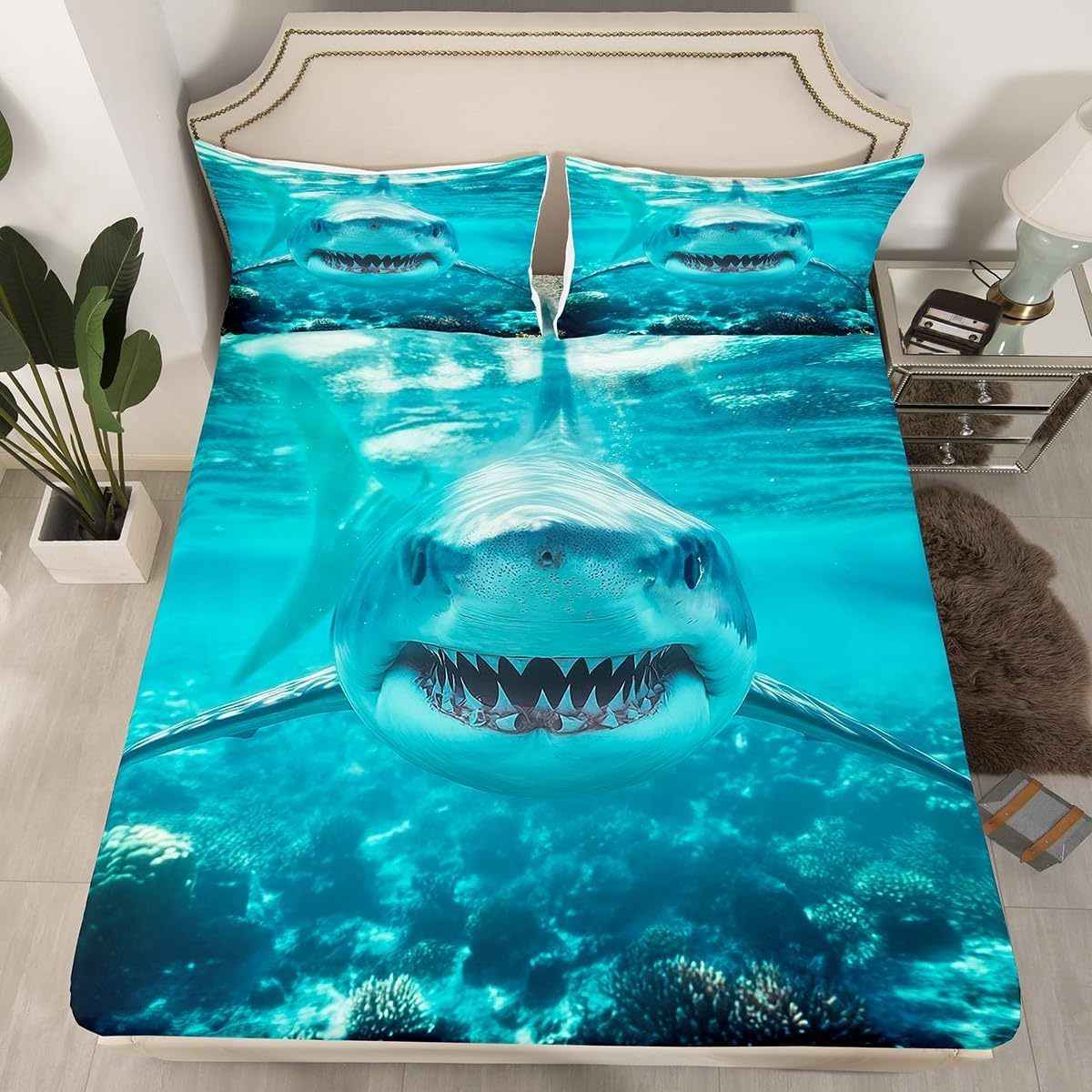 3D Shark Queen Fitted Bedsheet Set