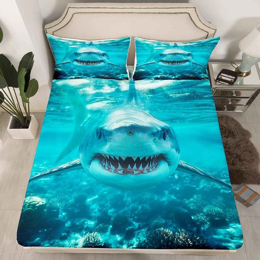 3D Shark Queen Fitted Bedsheet Set