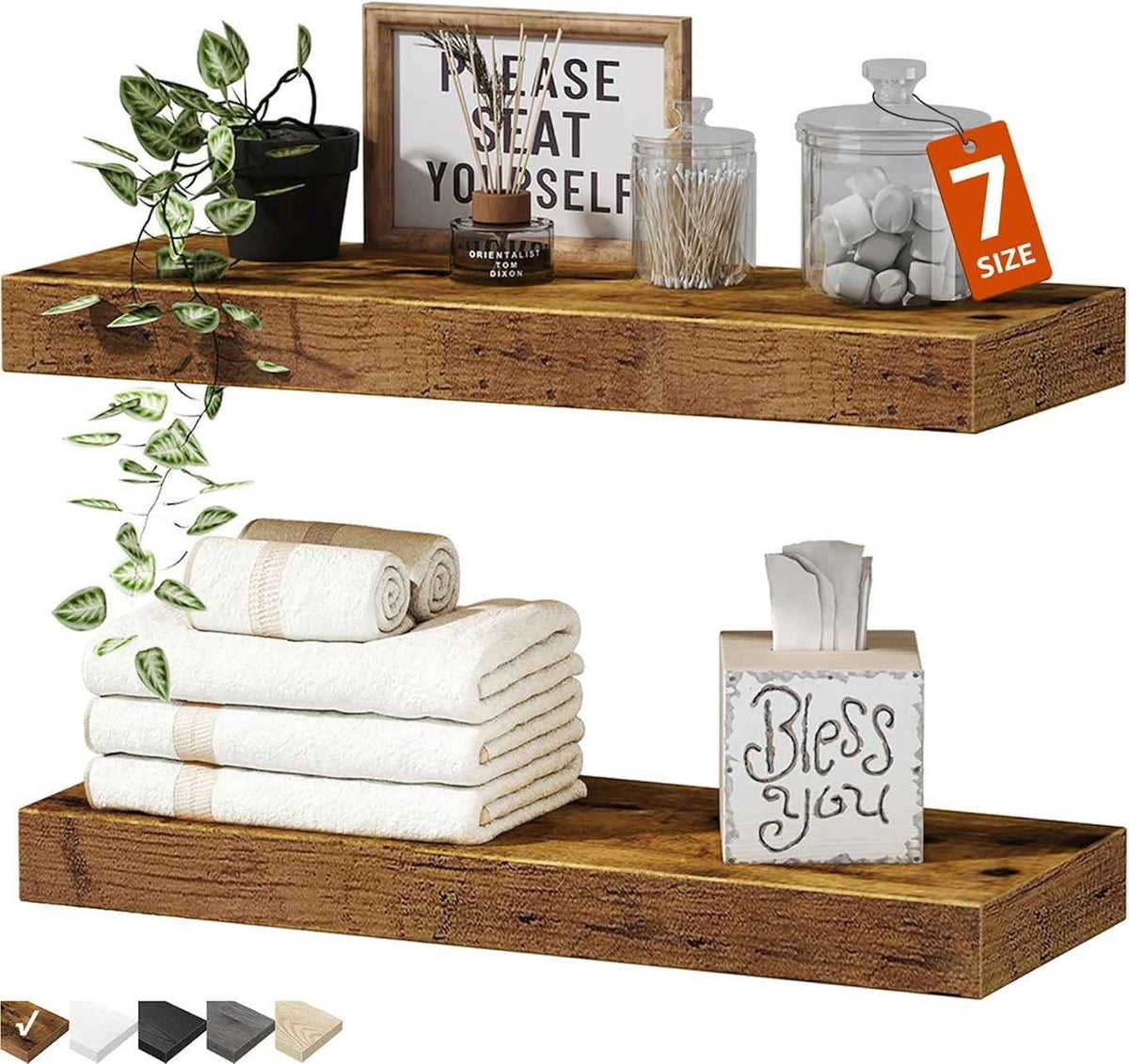 Bathroom Floating Wall Shelves Set of 2 Rustic