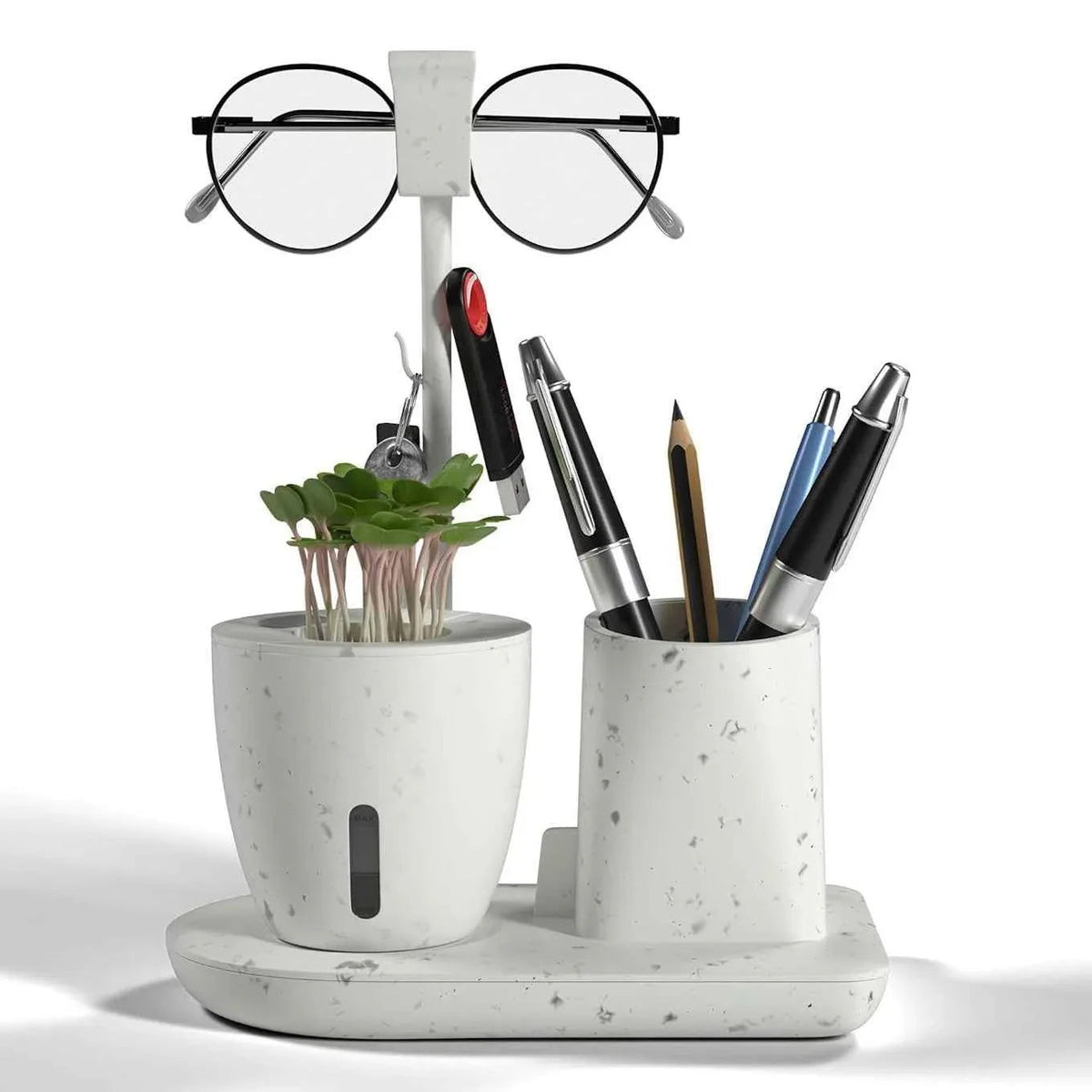 Desk Pen Stand with Plant Pot & Phone Holder