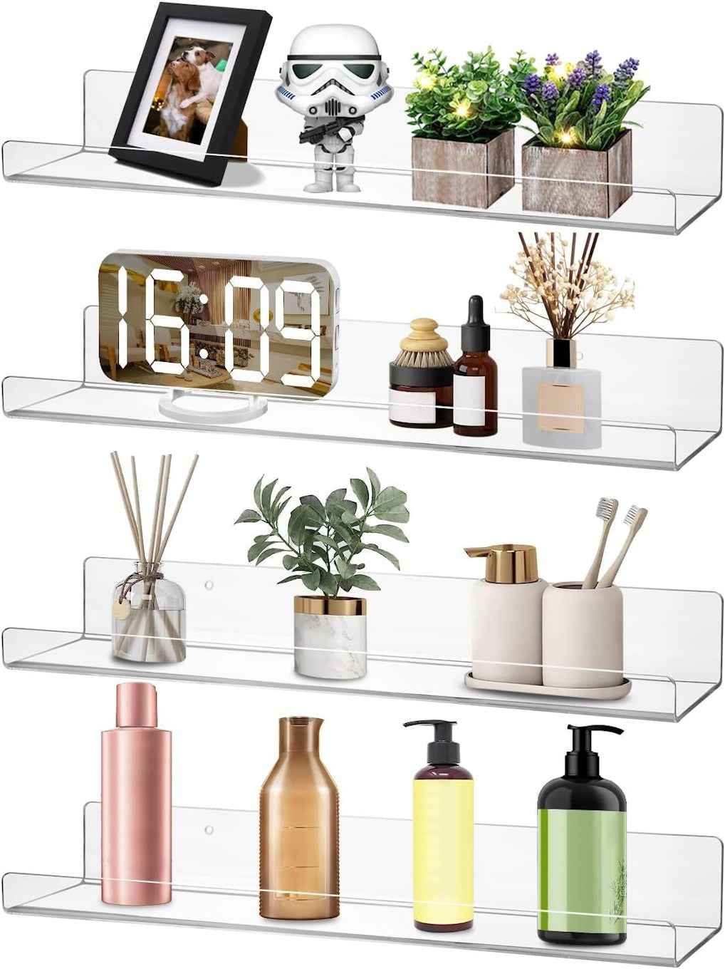 Clear Acrylic Floating Display Shelves 4 Pack