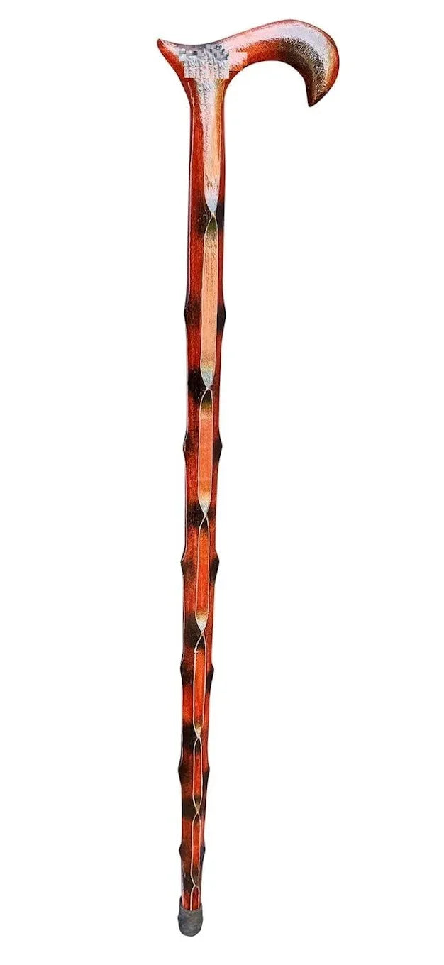 Decorative 36-inch wooden walking stick with ergonomic handle and rubber tip for stability and support