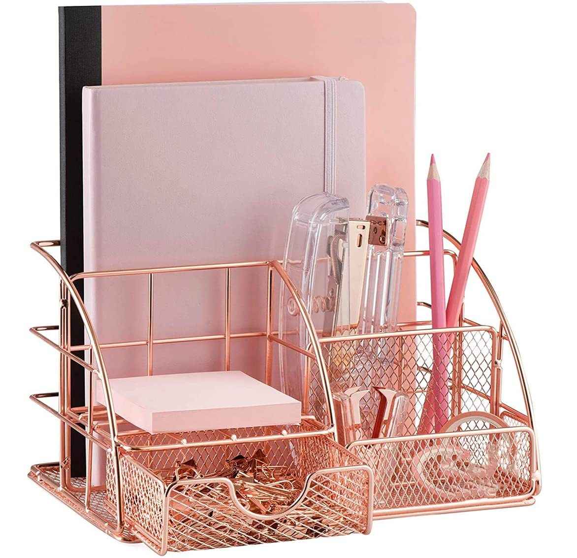Metal Mesh Desk Organizer Rose Gold