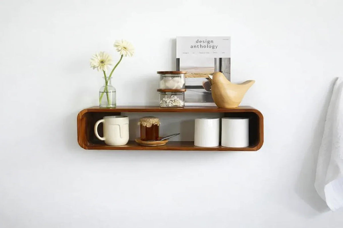 Mid-Century Teak Rectangle Floating Shelf