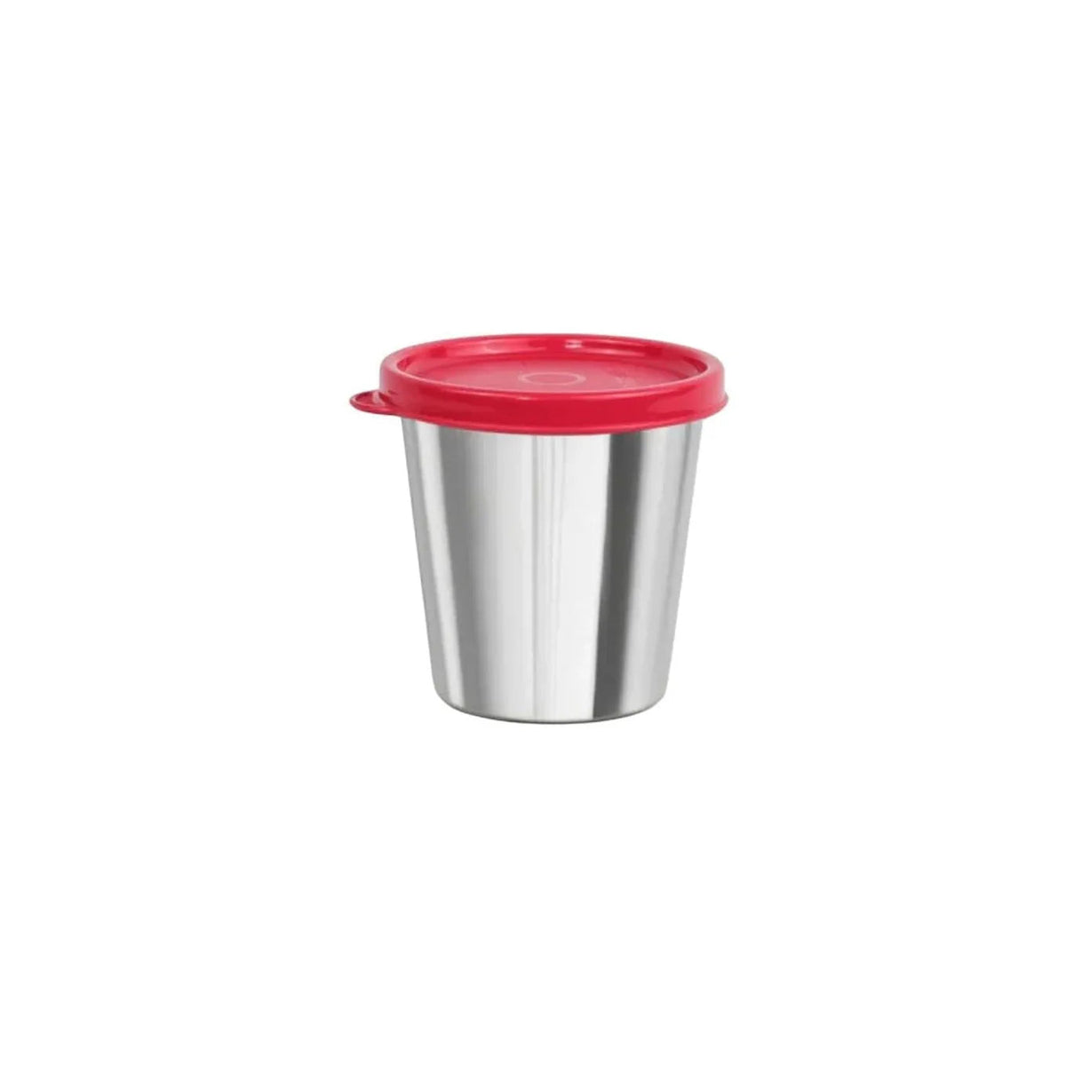 Stainless steel airtight container with 225ml capacity shown closed on a white surface